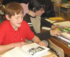 two students working