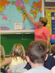 teacher with map
