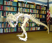 dinosaur in library